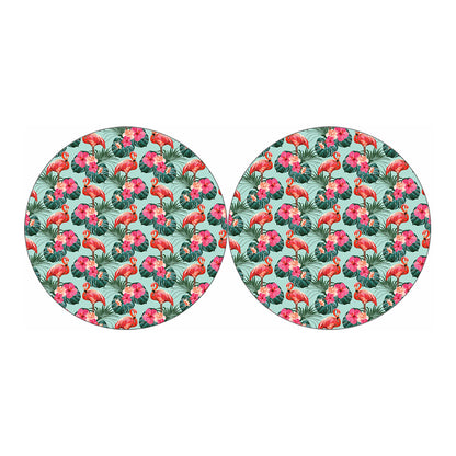 Tropical Floral Flamingo Pattern Print Car Coasters