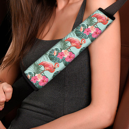 Tropical Floral Flamingo Pattern Print Car Seat Belt Covers