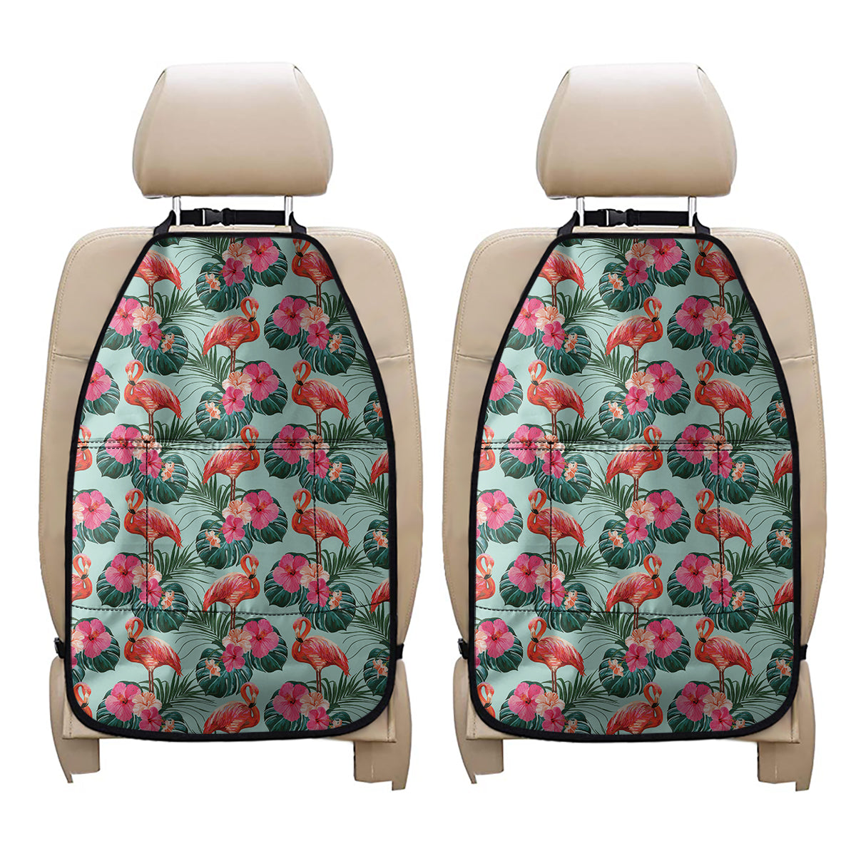 Tropical Floral Flamingo Pattern Print Car Seat Organizers