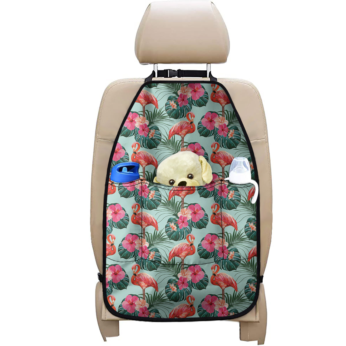 Tropical Floral Flamingo Pattern Print Car Seat Organizers