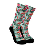 Tropical Floral Flamingo Pattern Print Crew Socks