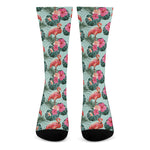 Tropical Floral Flamingo Pattern Print Crew Socks