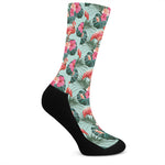 Tropical Floral Flamingo Pattern Print Crew Socks