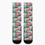 Tropical Floral Flamingo Pattern Print Crew Socks