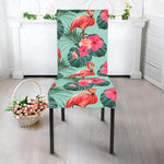 Tropical Floral Flamingo Pattern Print Dining Chair Slipcover