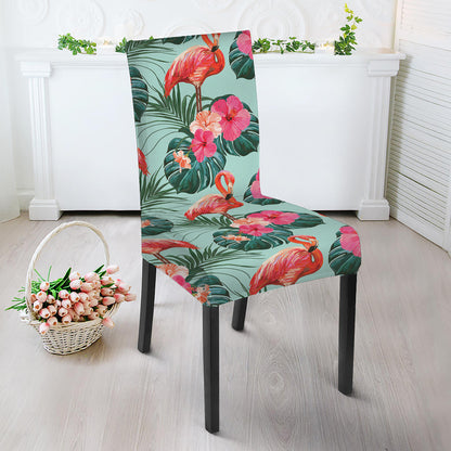 Tropical Floral Flamingo Pattern Print Dining Chair Slipcover