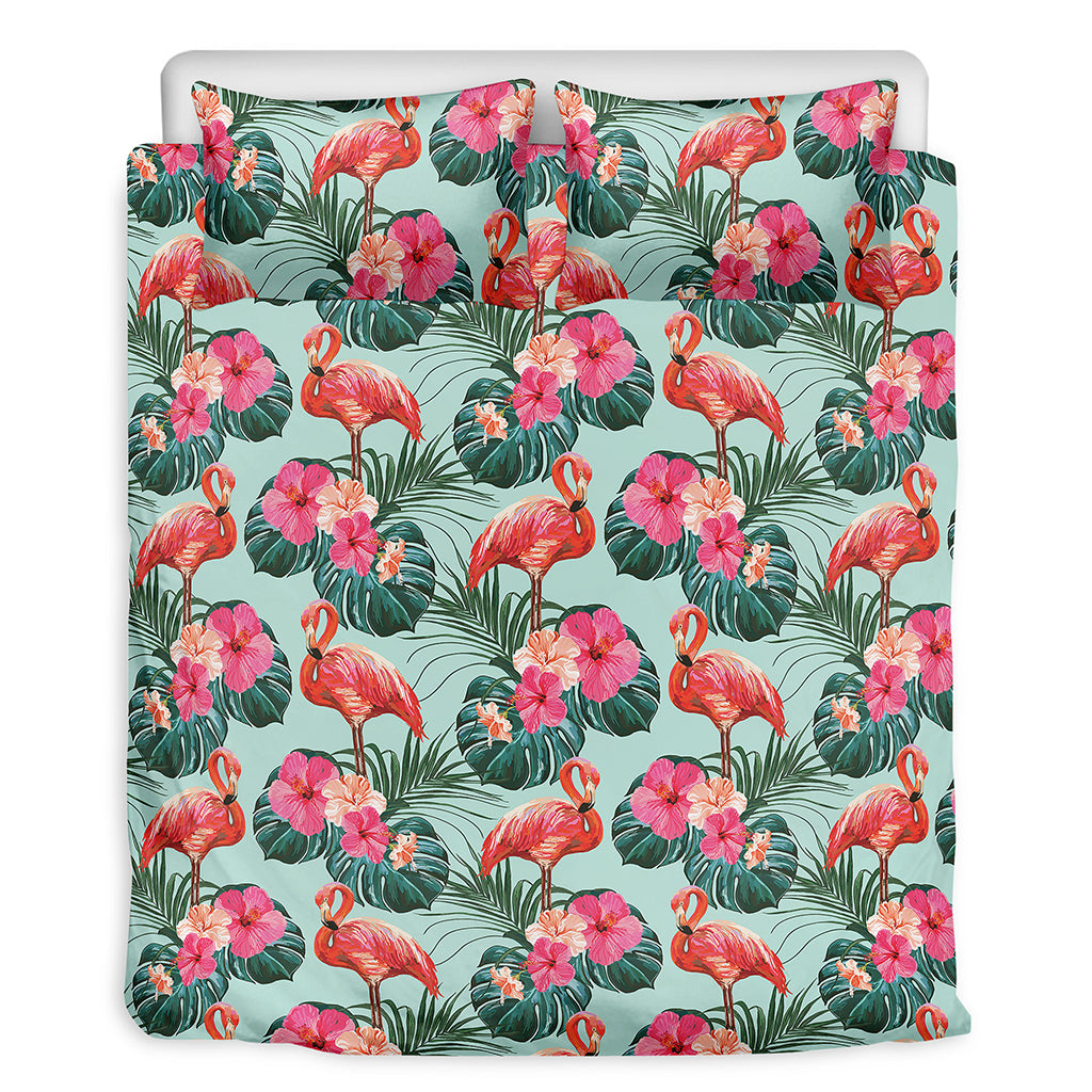 Tropical Floral Flamingo Pattern Print Duvet Cover Bedding Set