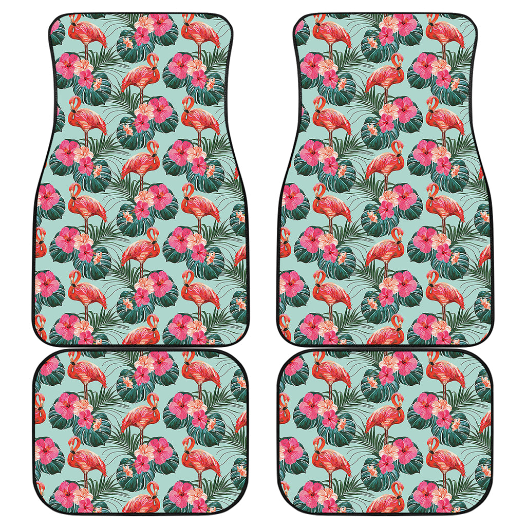 Tropical Floral Flamingo Pattern Print Front and Back Car Floor Mats