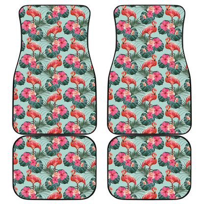 Tropical Floral Flamingo Pattern Print Front and Back Car Floor Mats