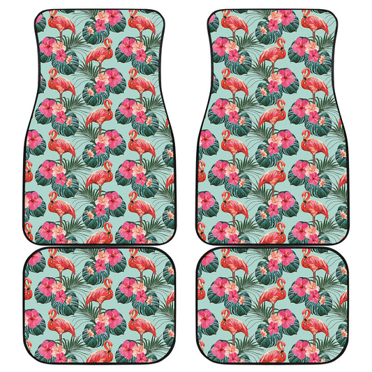 Tropical Floral Flamingo Pattern Print Front and Back Car Floor Mats