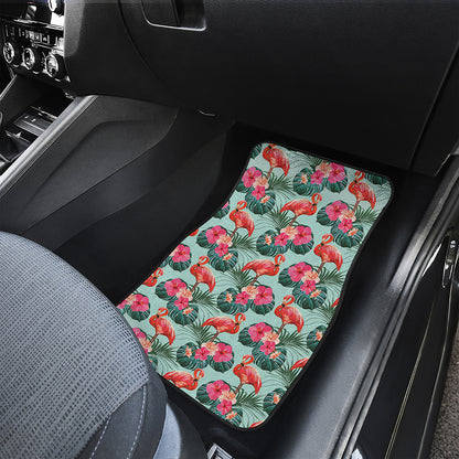 Tropical Floral Flamingo Pattern Print Front and Back Car Floor Mats
