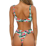 Tropical Floral Flamingo Pattern Print Front Bow Tie Bikini