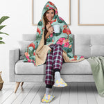 Tropical Floral Flamingo Pattern Print Hooded Blanket