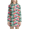 Tropical Floral Flamingo Pattern Print Pullover Hoodie Dress