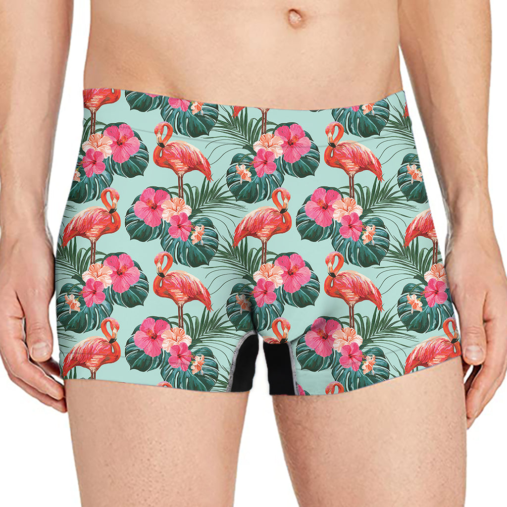 Tropical Floral Flamingo Pattern Print Men's Boxer Briefs