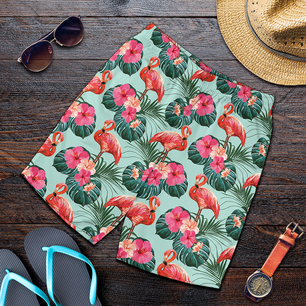 Tropical Floral Flamingo Pattern Print Men's Shorts