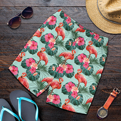 Tropical Floral Flamingo Pattern Print Men's Shorts
