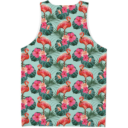 Tropical Floral Flamingo Pattern Print Men's Tank Top
