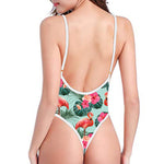 Tropical Floral Flamingo Pattern Print One Piece High Cut Swimsuit