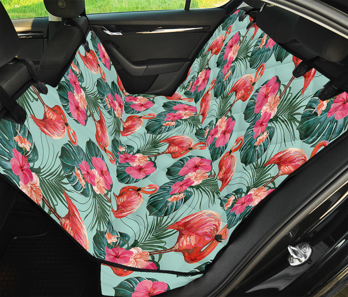 Tropical Floral Flamingo Pattern Print Pet Car Back Seat Cover