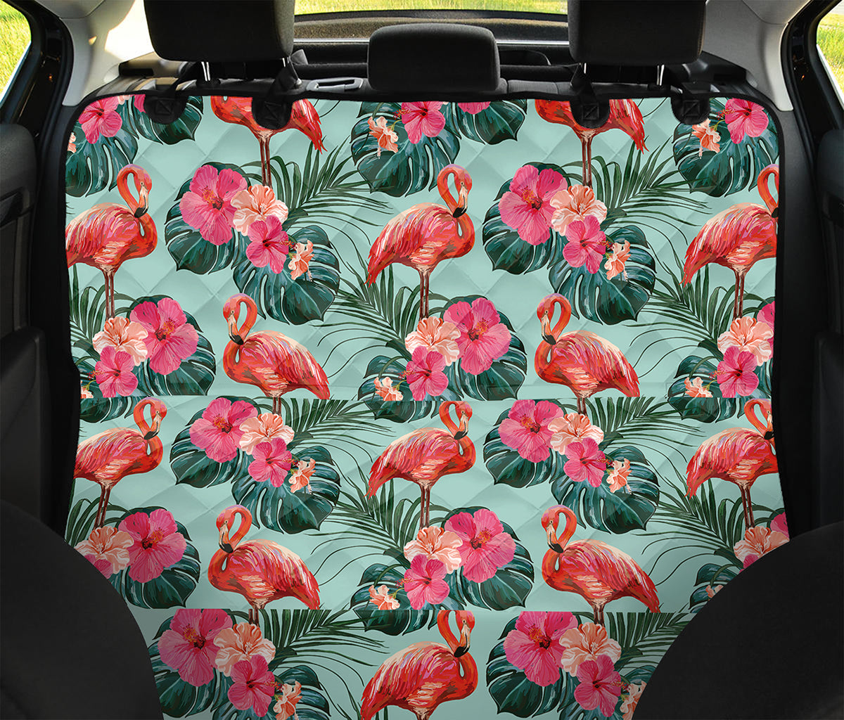Tropical Floral Flamingo Pattern Print Pet Car Back Seat Cover