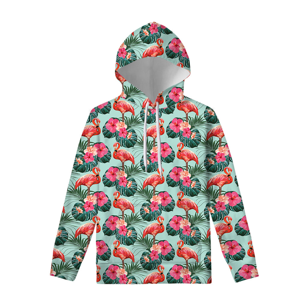 Tropical Floral Flamingo Pattern Print Pullover Hoodie