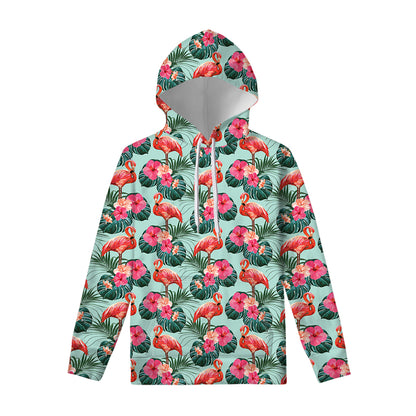 Tropical Floral Flamingo Pattern Print Pullover Hoodie