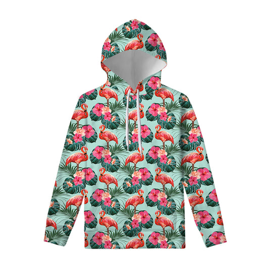 Tropical Floral Flamingo Pattern Print Pullover Hoodie