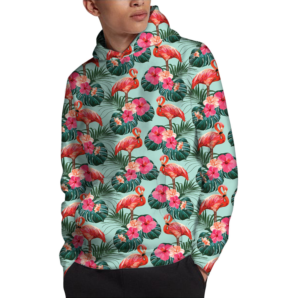 Tropical Floral Flamingo Pattern Print Pullover Hoodie