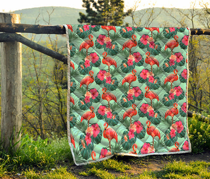 Tropical Floral Flamingo Pattern Print Quilt