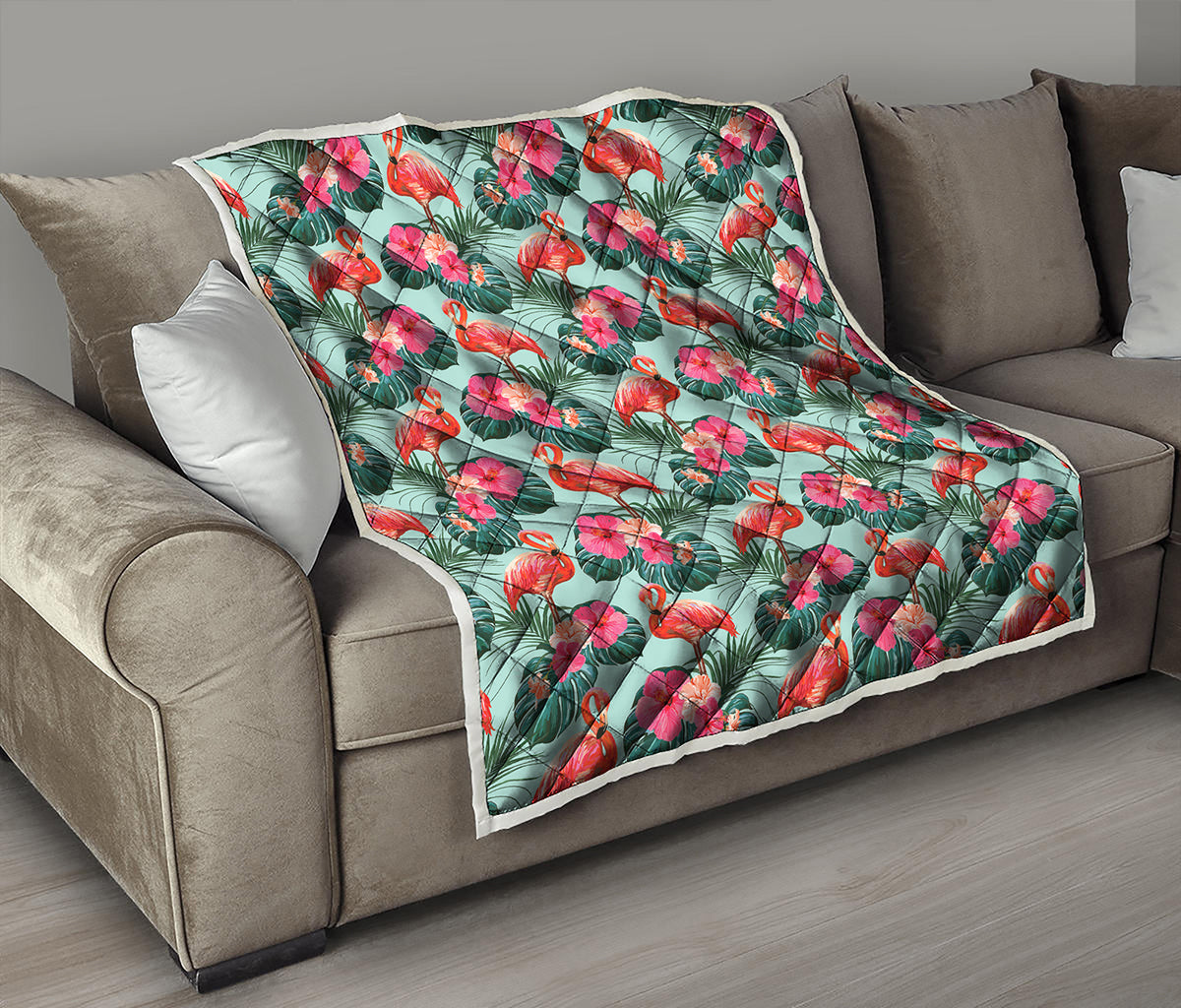 Tropical Floral Flamingo Pattern Print Quilt
