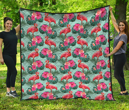 Tropical Floral Flamingo Pattern Print Quilt
