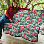 Tropical Floral Flamingo Pattern Print Quilt