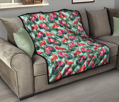Tropical Floral Flamingo Pattern Print Quilt