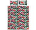 Tropical Floral Flamingo Pattern Print Quilt Bed Set