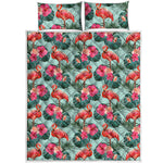 Tropical Floral Flamingo Pattern Print Quilt Bed Set
