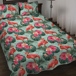Tropical Floral Flamingo Pattern Print Quilt Bed Set
