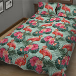 Tropical Floral Flamingo Pattern Print Quilt Bed Set