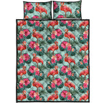 Tropical Floral Flamingo Pattern Print Quilt Bed Set