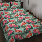 Tropical Floral Flamingo Pattern Print Quilt Bed Set