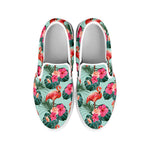 Tropical Floral Flamingo Pattern Print White Slip On Shoes