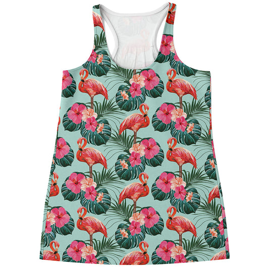 Tropical Floral Flamingo Pattern Print Women's Racerback Tank Top