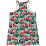 Tropical Floral Flamingo Pattern Print Women's Racerback Tank Top