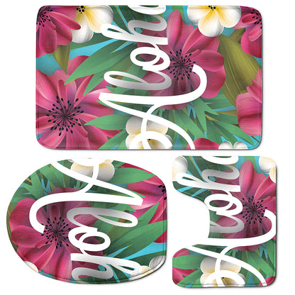 Tropical Flower Aloha Print 3 Piece Bath Mat Set
