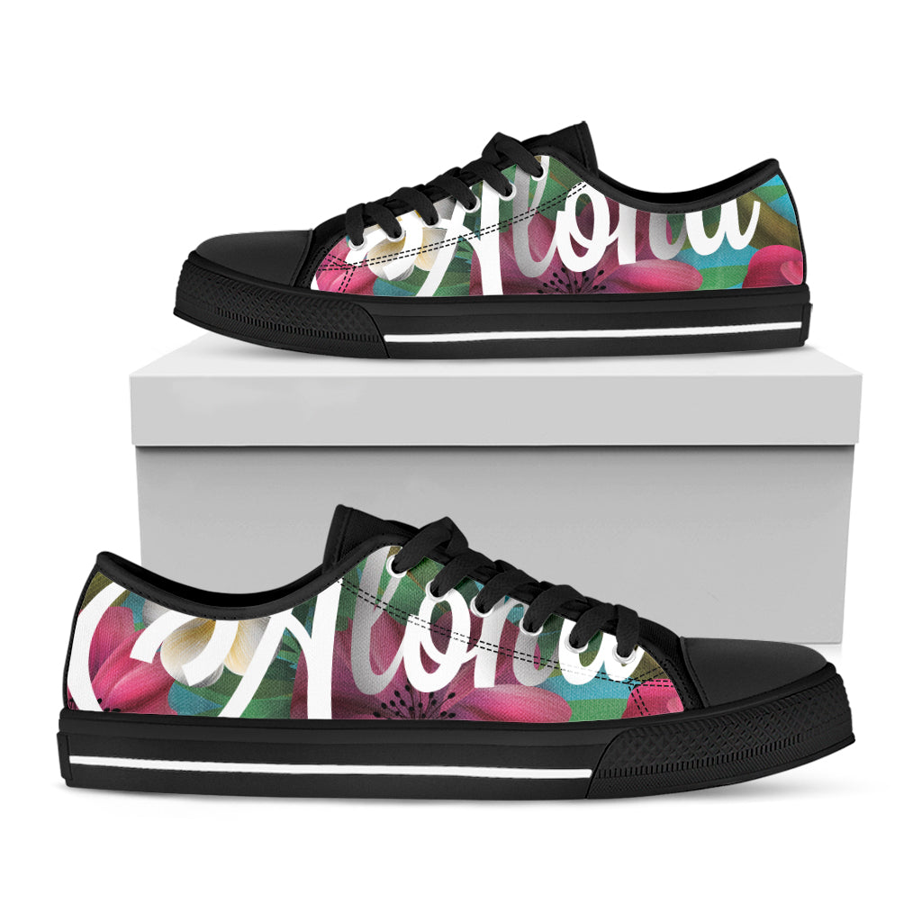 Tropical Flower Aloha Print Black Low Top Shoes 