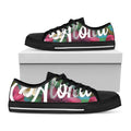 Tropical Flower Aloha Print Black Low Top Sneakers