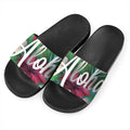 Tropical Flower Aloha Print Black Slide Sandals