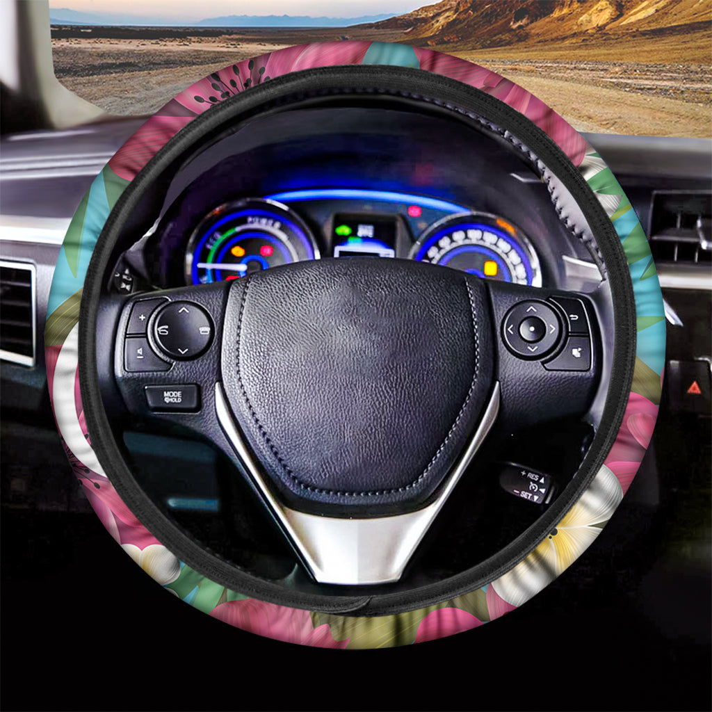 Tropical Flower Aloha Print Car Steering Wheel Cover