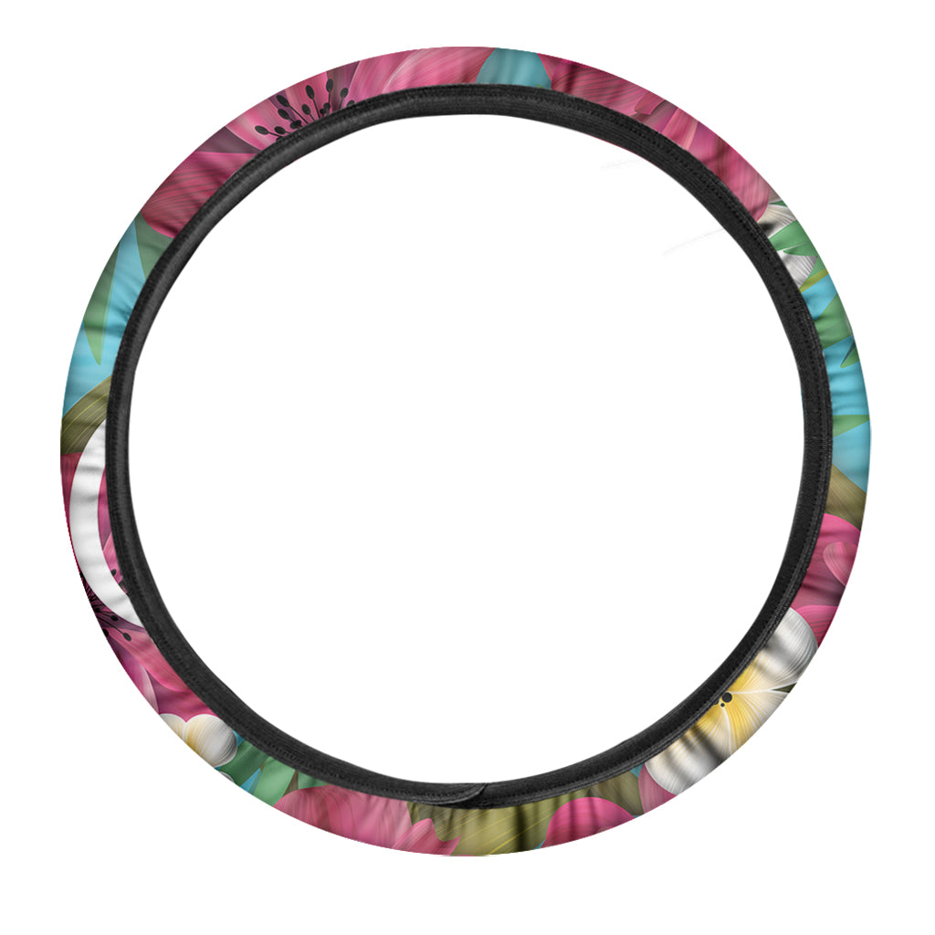 Tropical Flower Aloha Print Car Steering Wheel Cover