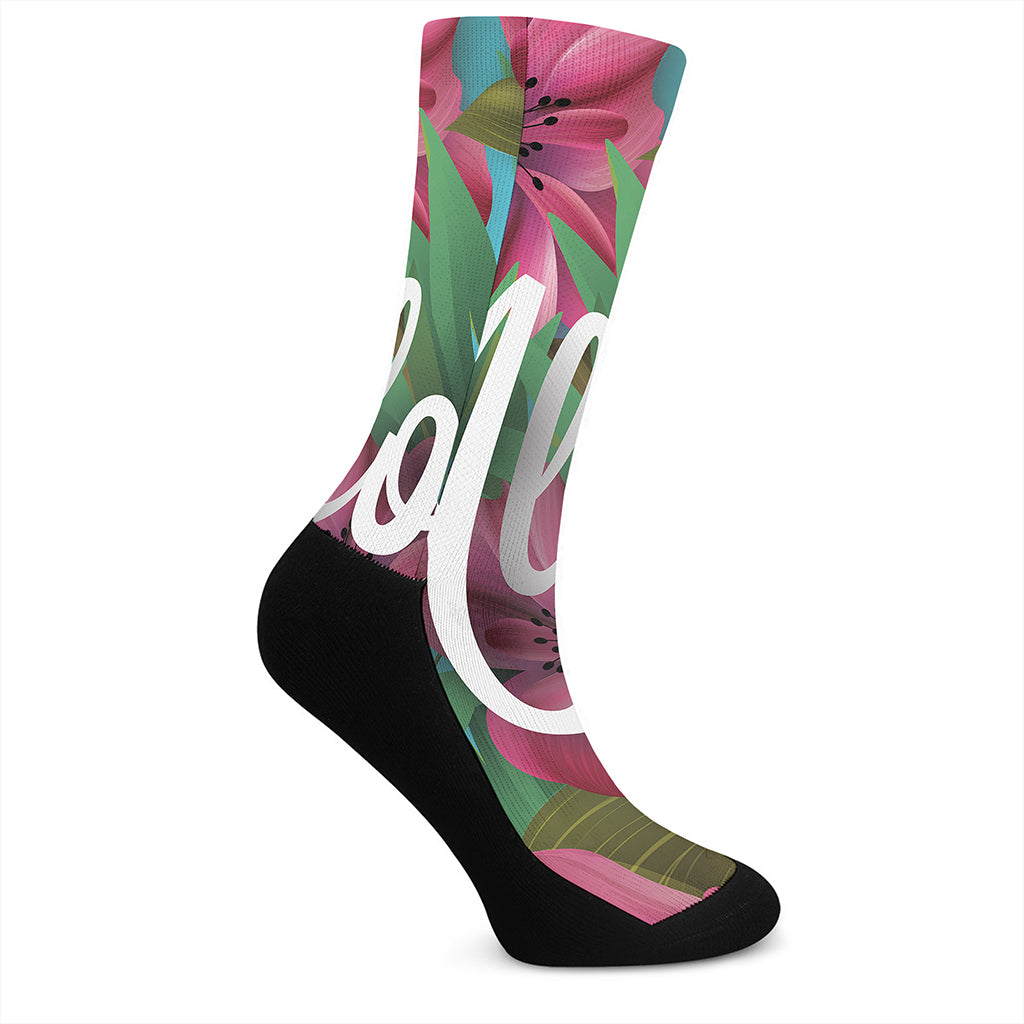 Tropical Flower Aloha Print Crew Socks